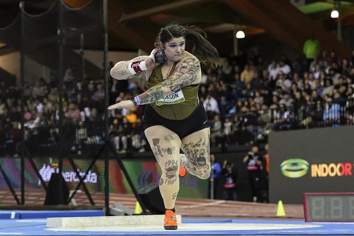 Archivo - La lanzadora de peso estadounidense Chase Jackson en la prueba del World Athletics Indoor Tour Gold Madrid disputado en el Polideportivo Gallur. 