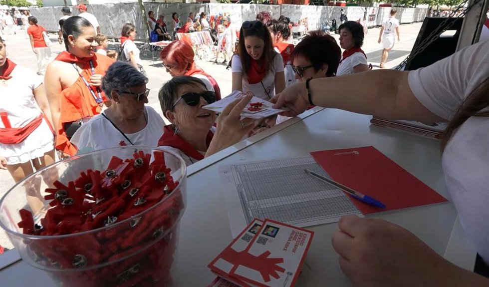 Punto de información de la campaña contra las agresiones sexuales.