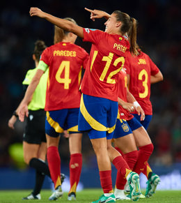 Patri Guijarro celebra el 1-2 en el Italia-España de la Eurocopa de Suiza