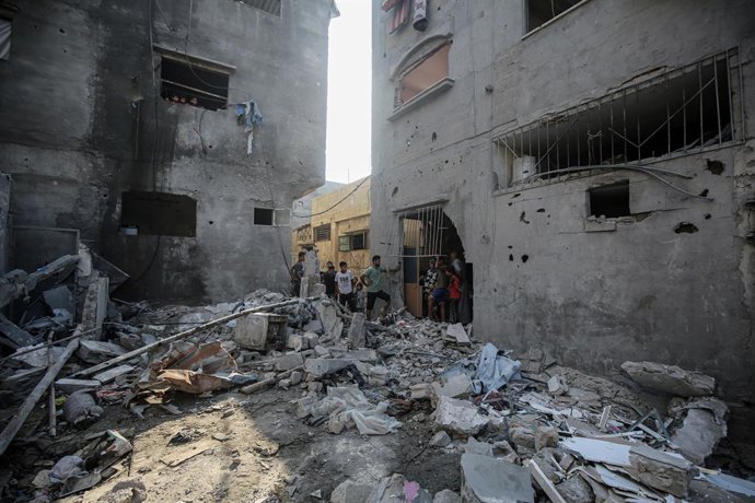 July 11, 2025, Gaza City, Gaza Strip, Palestinian Territory: A view of destruction after Israeli army hit a building in Al Shati Camp located western Gaza City, Gaza on July 11, 2025
