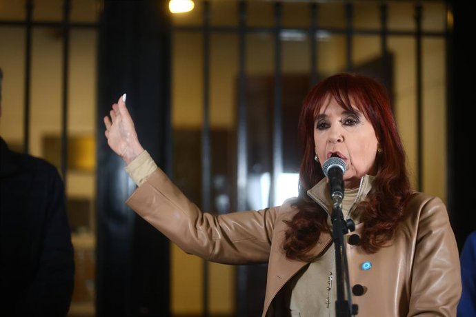 BUENOS AIRES, June 10, 2025  -- Former Argentine President Cristina Fernandez de Kirchner speaks at the headquarters of Justicialist Party in Buenos Aires, Argentina, on June 10, 2025. Argentina's Supreme Court on Tuesday upheld the six-year prison senten