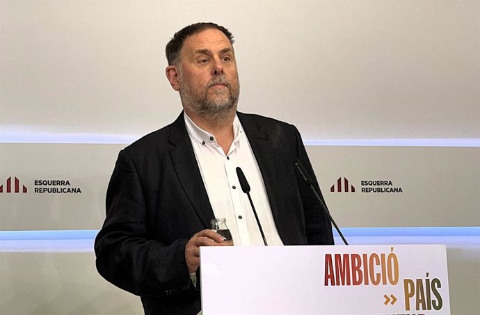 El president d'ERC, Oriol Junqueras, durant la roda de premsa