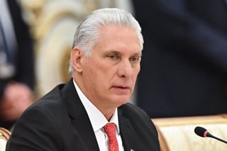 BELARUS, MINSK - JUNE 27, 2025: Miguel Diaz-Canel Bermude, President of Cuba, attends an expanded meeting of the Supreme Eurasian Economic Council at the Palace of Independence
