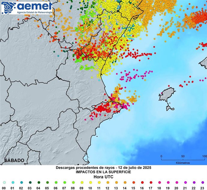 Un total de 2.705 rayos impactaron en la Comunitat Valenciana en la tormenta de este sábado