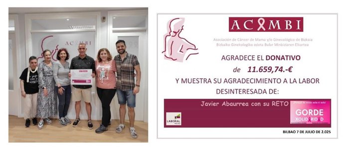 El vizcaíno Javier Abaurrea entrega un donativo a la asociación Acambi