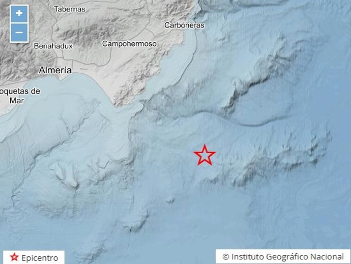 Terremoto de 5,5 graus registrado pelo Instituto Geográfico Nacional (IGN) na costa de Almeria.