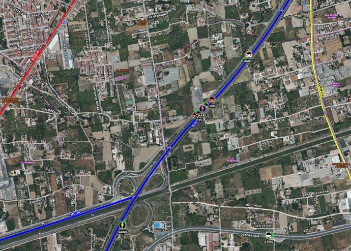 Lugar en el que se ha producido el accidente, en un mapa