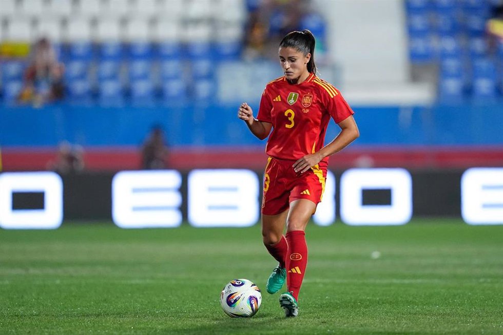 Jana Fernandez of Spain in action during the Women's International Friendly, football match played between Spain and Japan at Butarque stadium on June 27, 2025, in Leganes, Madrid, Spain.