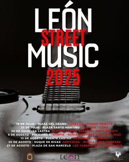 Cartel del ciclo León Street Music que comenzará este miércoles en la plaza del Grano.