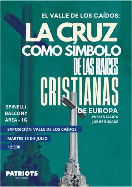 Poster de la muestra 'La Cruz como símbolo de las raíces cristianas', organizada por Vox en el Parlamento Europeo y dedicada al Valle de los Caídos.
