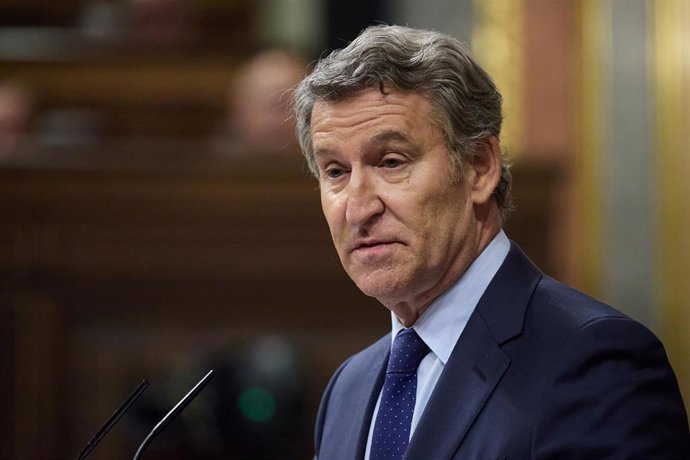 El presidente del PP, Alberto Núñez Feijóo, interviene durante un pleno extraordinario, en el Congreso de los Diputados, a 9 de julio de 2025, en Madrid (España). 