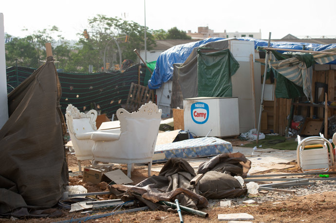 Asentamiento ilegal Can Rova 2 tras la orden judicial de su desalojo, a 15 de julio de 2025, en Santa Eulària, Ibiza