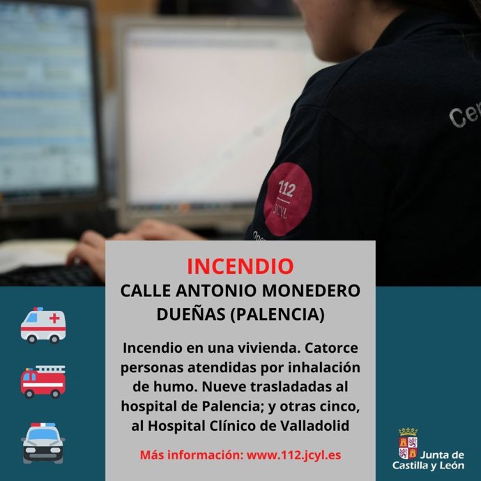 Gráfico elaborado por el 112 con datos del incendio en una vivienda de  Dueñas (Palencia)