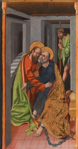 Archivo - Pintura de la Visita de San Pablo a San Pedro en prisión, atribuida al Maestro Bartolomé en colaboración con Fernando Gallego.