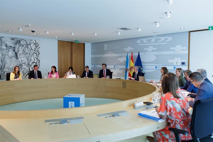 O titular do Executivo galego, Alfonso Rueda, preside a reunión do Consello da Xunta. Sala do Consello, 15/07/25.