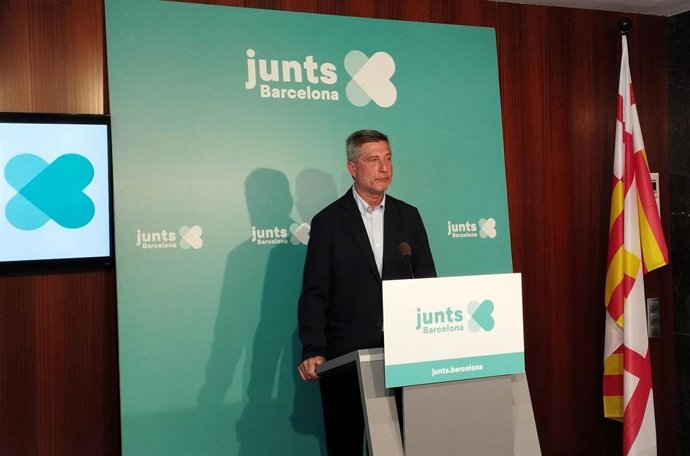 El líder de Junts en el Ayuntamiento de Barcelona, Jordi Martí, en rueda de prensa este martes.