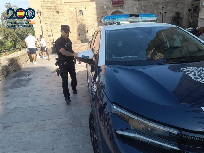 Agente de la Policía Nacional entrando a un coche.