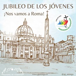 Cartel de la Diócesis de León para participar en el Jubileo de los Jóvenes en Roma.