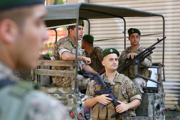 AL-NUMAIRIYAH, July 12, 2025  -- Lebanese army soldiers stand guard at the scene following an Israeli drone strike in the town of Al-Numairiyah, Lebanon, on July 11, 2025.   The Israel Defense Forces (IDF) said in a statement on Friday that the man it kil