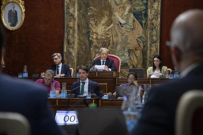 El presidente de la Diputación, Salvador Fuentes (centro), durante el Pleno de julio.