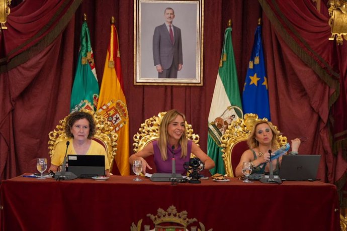 Almudena Martínez presidiendo el Pleno de junio de la Diputación.
