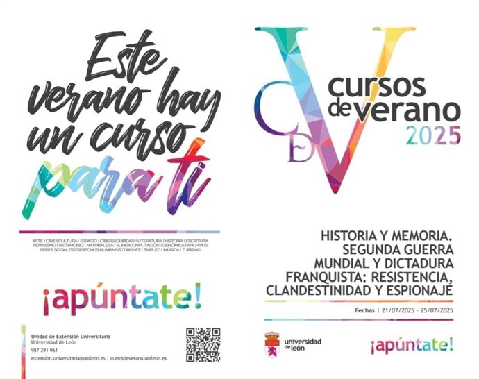 Imagen del díptico informativo del curso de verano 'Historia y Memoria. Segunda Guerra Mundial y Dictadura Franquista: resistencia, clandestinidad y espionaje' qeu se celebrará en Cistierna (León).