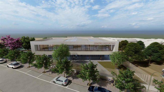 Foto generada por Inteligencia Artificial de lo que será la fachada del complejo deportivo de Salteras.