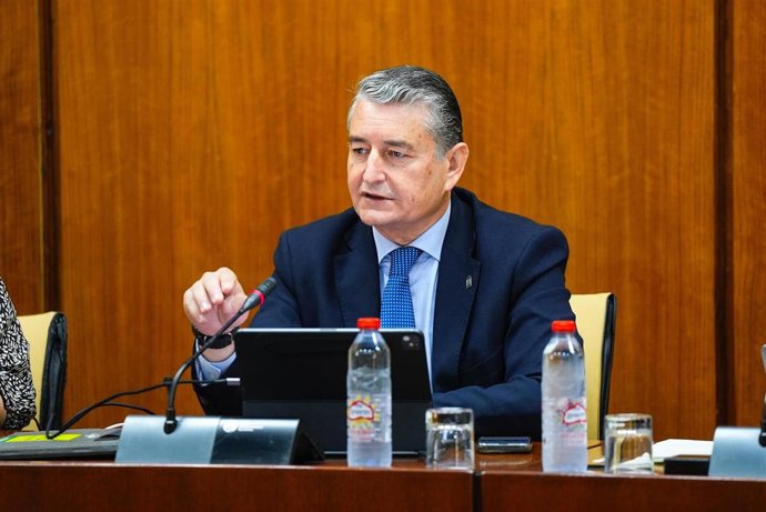 El consejero de la Presidencia, Interior, Diálogo Social y Simplificación Administrativa, Antonio Sanz, comparece en comisión parlamentaria.