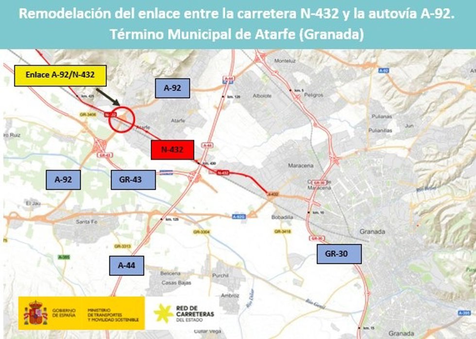 Mapa del enlace a reordenar en término de Atarfe