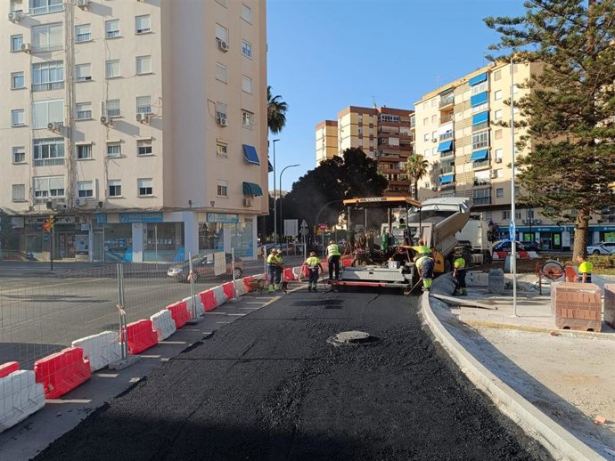 Obras de la glorieta de Las Chapas en Málaga