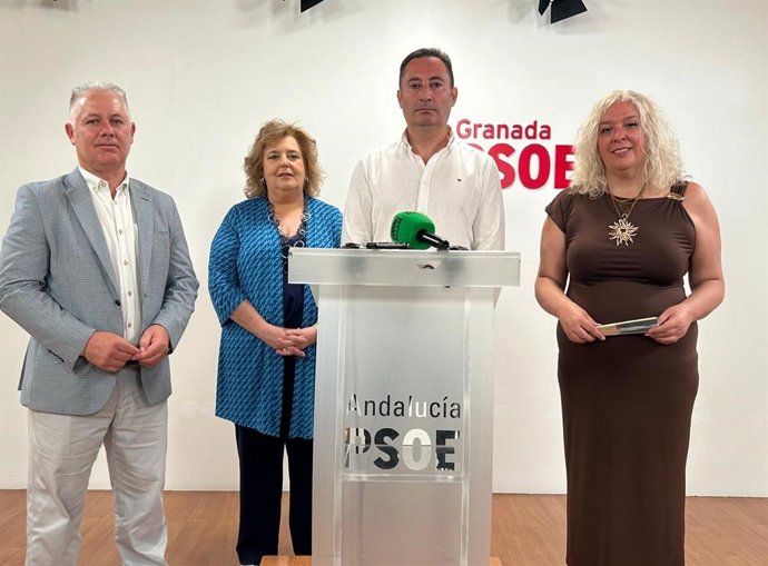 De izquierda a derecha en la imagen los diputados provinciales del PSOE José María Villegas, Fátima Gómez, Eloy Vera y Flor Almón