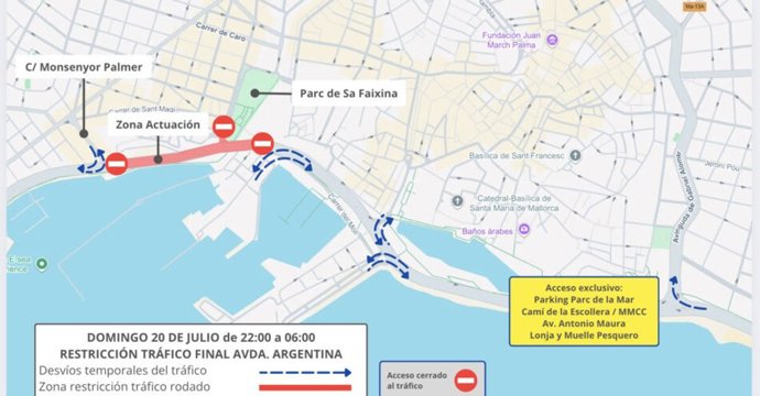 Mapa de parte de las afectaciones al tráfico del domingo.