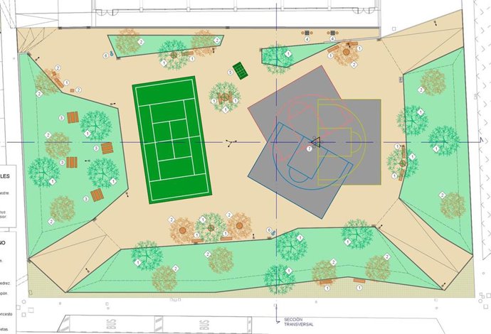 Plano de la zona ajardinada que se realizará anexa al Pabellón de Puente Castro de León.