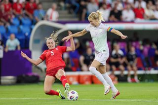 Ada Hegerberg of Norway and Noelle Maritz of Switzerland during the UEFA Women's EURO 2025, Group A football match between Switzerland and Norway on 2 July 2025 at St. Jakob-Park stadium in Basel, Switzerland - Photo Francesco Farina / LiveMedia / DPPI