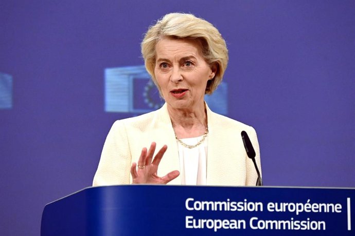 16 July 2025, Belgium, Brussels: Ursula von der Leyen, President of the European Commission, speaks at a press conference where she presents the Commission's proposals for the EU budget. Photo: Ansgar Haase/dpa