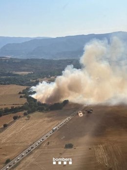 Imagen aérea del incendio de vegetación agrícola en Tremp