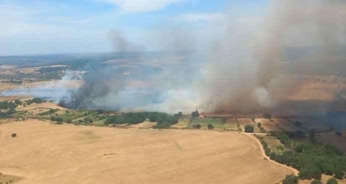 Casi 30 medios aéreos y terrestres trabajan para sofocar un incendio en Castillejo de Martín Viejo (Salamanca)