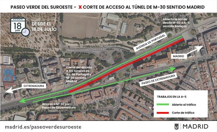 Nfografía corte del acceso M-30 sentido Madrid