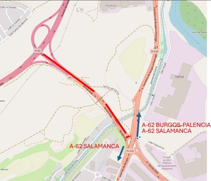 Desvío alternativo entre glorieta Avenida de Burgos y autovía A-62