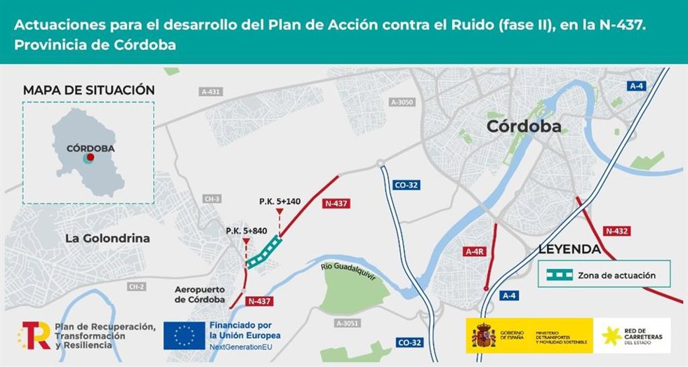 Plano de la zona donde se situarán las barreras acústicas.