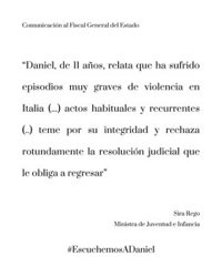 La ministra Rego recibe una carta "durísima" del hijo menor de Juana Rivas para no volver con su padre: "Tiene miedo"