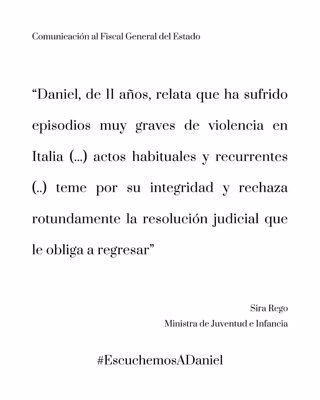 Comunicación de la ministra Sira Rego al Fiscal General del Estado