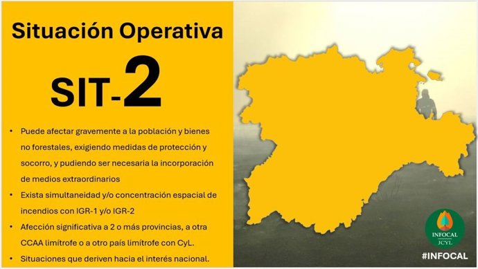 Mais de cinquenta recursos estão trabalhando no incêndio em Navaluenga (Ávila), que foi elevado ao status operacional 2.
