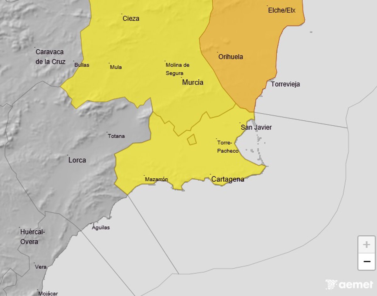 Aemet advierte este sábado de temperaturas de hasta 39ºC en la Vega del Segura y 36ºC en Campo de Cartagena y Mazarrón