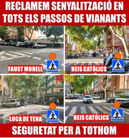 Pasos de cebra sin señalizar en Pere Garau.