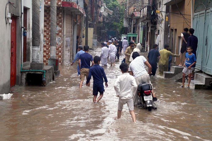 July 17, 2025, Pakistan: RAWALPINDI, PAKISTAN, JUL 17: Commuters are facing difficulties in transportation due to .stagnant rainwater caused by downpour of monsoon season, showing negligence of concerned .authorities, in Rawalpindi on Thursday, July 17, 2