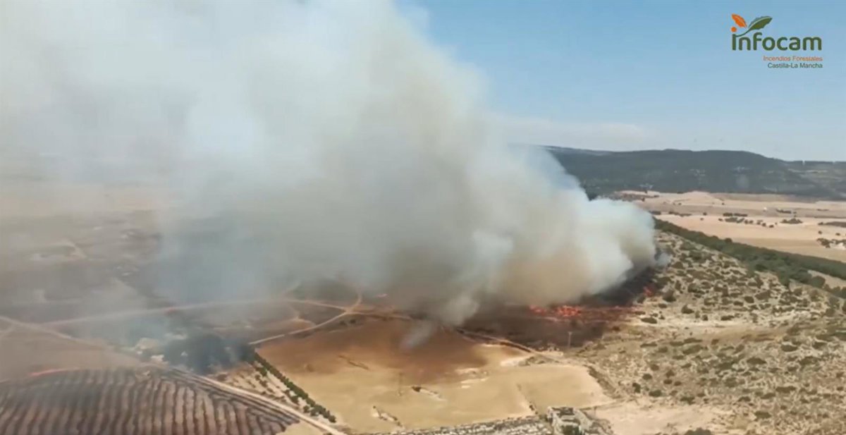 Nueve medios aéreos trabajan en la extinción de un incendio forestal iniciado en Villena (Alicante) y propagado a C-LM