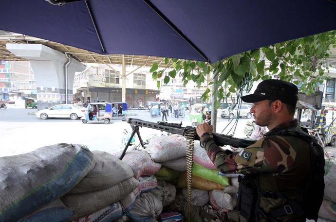 June 30, 2025, Pakistan: PESHAWAR, PAKISTAN, JUL 01: Security official stands high alert to avoid any untoward .incident as security has been tightened during the Holy Month of Muharram-ul-Haram, at .Khyber Bazar area in Peshawar on Tuesday, July 1, 2025.