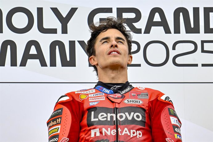 MARQUEZ Marc (spa), Ducati Lenovo Team, Ducati Desmosedici GP25, podium, portrait during the 2025 MotoGP Motul Liqui Moly Grand Prix of Germany, Germany GP, on the Sachsenring circuit, from July 11 to 13, in Germany - Photo Studio Milagro / DPPI