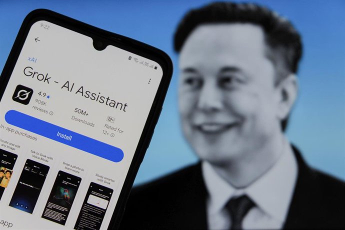 July 12, 2025, Bandung, West Java, Indonesia: In this photo illustration, the xAI Grok logo is seen displayed on a smartphone screen. Grok is a generative artificial intelligence chatbot developed by xAI.